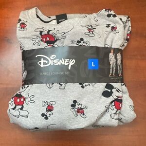 Disney Womens 2 Piece Cozy Pajama Set Mickey Mouse Gray, Long Sleeves ,Size L